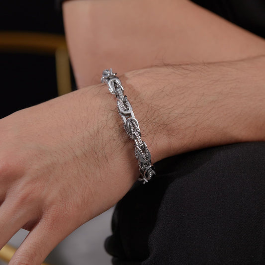 ブレスレット メンズ ビザンチンチェーン 幅8mm ステンレス ブラック/シルバー