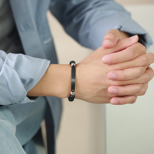 Rockyu ブレスレット メンズ レディース プレート 数珠チェーン ステンレス 調整可能