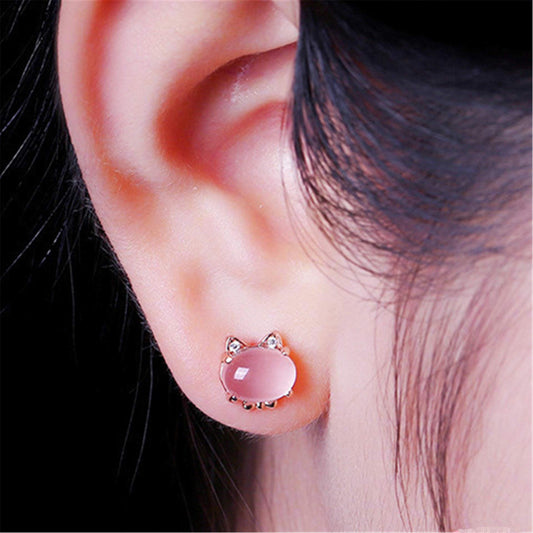 Rockyu レディース ピアス 猫耳 キャッツアイ シルバー925 18金仕上げ 小さい スタッド 可愛い