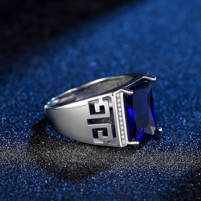 Rockyu メンズリング 大粒ジルコニア シルバー925調 フリーサイズ 幅広デザイン