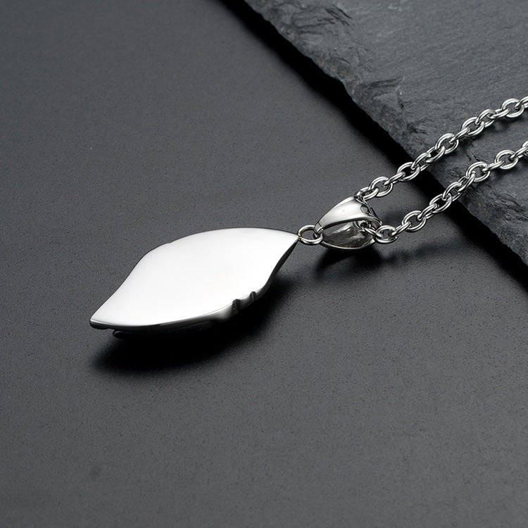 Rockyu ジュエリー チタン製 葉型ネックレス メンズ&レディース兼用 シンプル青サファイア