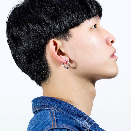 Rockyu メンズピアス フープ サークル ステンレス製 シルバー ゴールド ブラック 両耳用 アレルギー対応 おしゃれ プレゼント