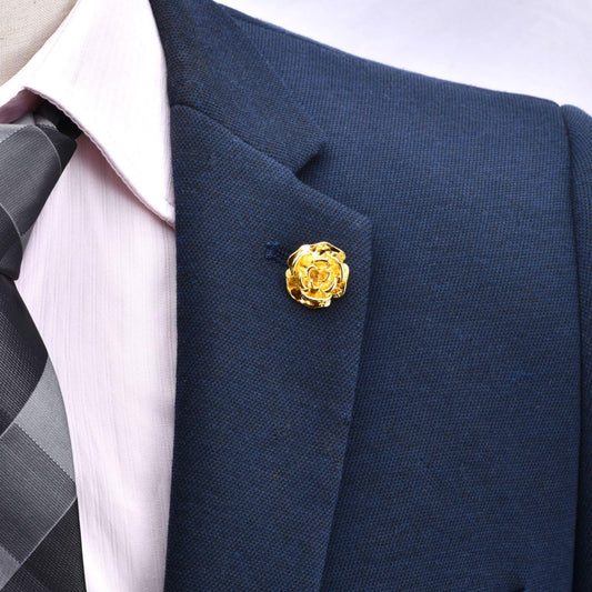 Rockyu ローズブローチ メンズ 花モチーフ 立体デザイン 合金 ゴールド/シルバー/ブラック