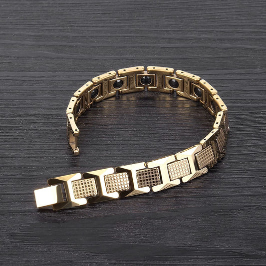 Rockyu ブレスレット メンズ タングステン ブラック シルバー ゴールド 幅広チェーン ゲルマニウム 12mm アクセサリー