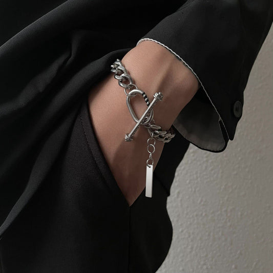 Rockyu ネックレス メンズ シルバー 喜平チェーン マンテル チタン バーペンダント 金属アレルギー対応