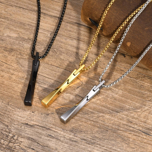 Rockyu メンズ バーネックレス シンプル ステンレススティックペンダント アレルギー対応