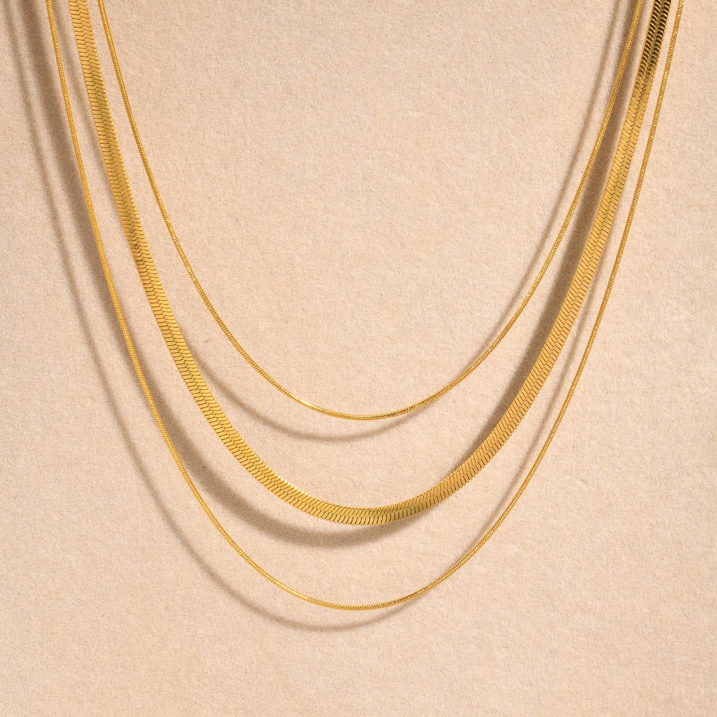 Rockyu ネックレス レディース ゴールド ステンレス製 三連チェーン 3.2mm 調整可能 IPゴールドメッキ アレルギー対応