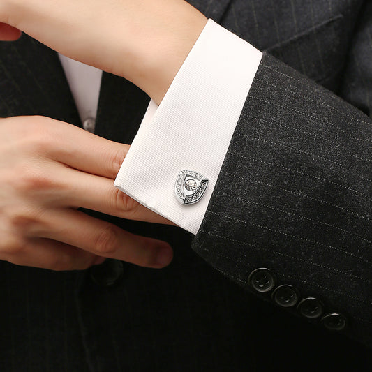 Rockyu カフス メンズ 盾型 シルバー ジルコニア ステンレス アンティーク風