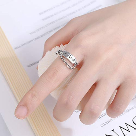 Rockyu 指輪 レディース フリーサイズ シルバー925 スマイル&メッセージチェーンリング