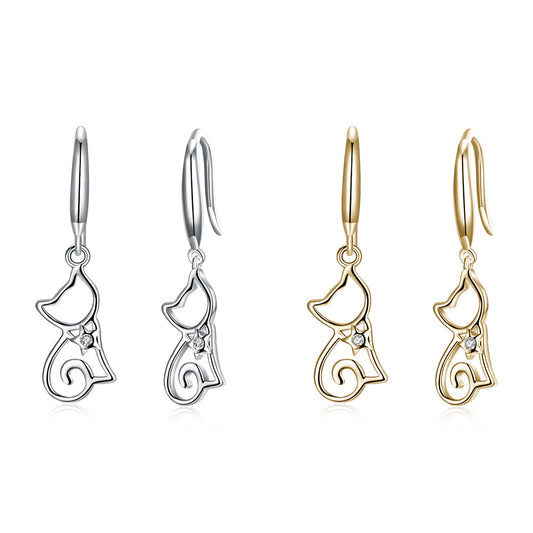 Rockyu 猫モチーフ シルバー925 フックピアス|キュートで軽やかなレディースアクセ