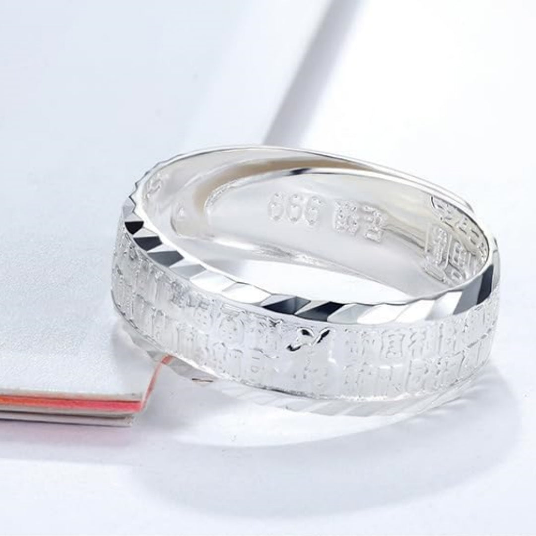 Rockyu 福字刻印 メンズリング シルバー999 フリーサイズ 純銀製指輪