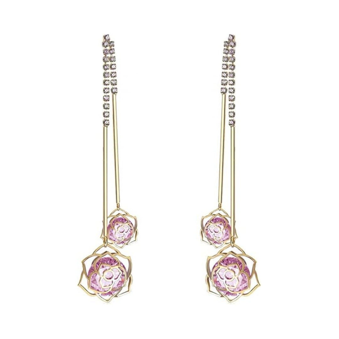 Rockyu ローズモチーフピアス レディース シルバー925 揺れるデザイン ジルコニア入り