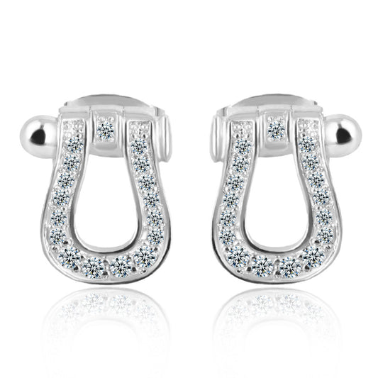 Rockyu シルバー925&ピンクゴールド 馬蹄U型ジルコニアピアス レディース 金属アレルギー対応