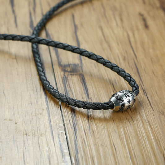 Rockyu ネックレス メンズ タングステンビーズ PUレザーチョーカー 宗教モチーフ