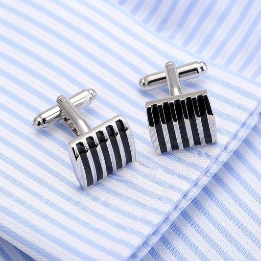 Rockyu カフス メンズ 正方形 ストライプ ステンレス シルバー