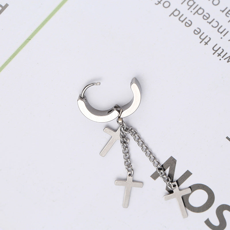 Rockyu ピアス メンズ チタン製 クロスチェーン フープピアス ステンレス製 アレルギー対応