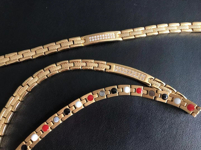 Rockyu ジュエリー 磁気ブレスレット ゴールド ステンレス レディース メンズ ジルコニア おしゃれ プレート