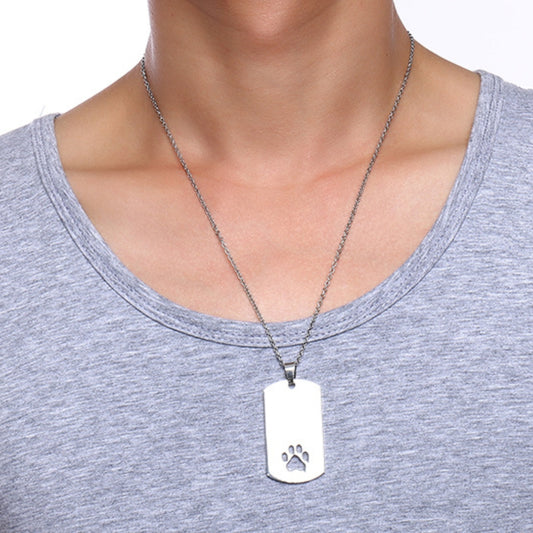 Rockyu ネックレス メンズ レディース シルバー 足跡モチーフ チタン ペンダント