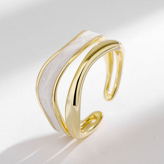 Rockyu リング レディース フリーサイズ ゴールド 多連ウェーブリング サイズ調節可 金属アレルギー対応