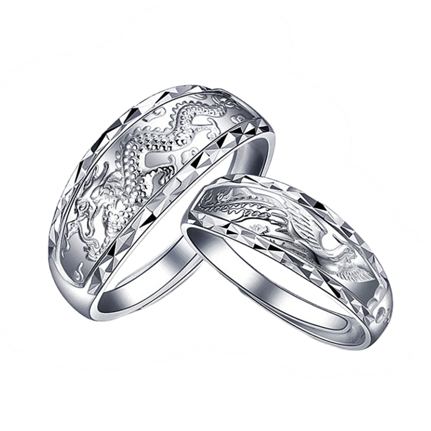 Rockyu 龍鳳彫りリング メンズ フリーサイズ シルバー調 幸運モチーフ リング