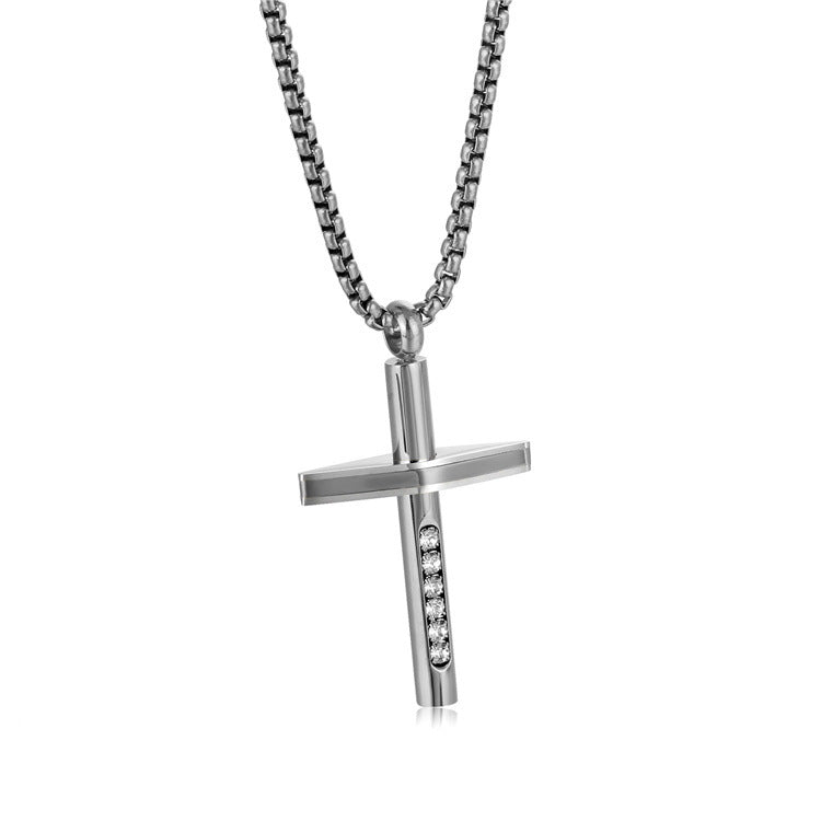 Rockyu クロスネックレス メンズ ステンレス製 アレルギー対応 ブラック&ゴールド おしゃれ十字架ペンダント