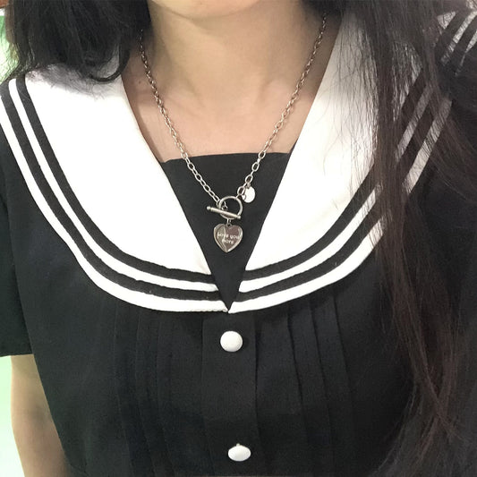 Rockyu チョーカー レディース ハートペンダント 「Love You More」 刻印 ゴールド & シルバー コイン付き