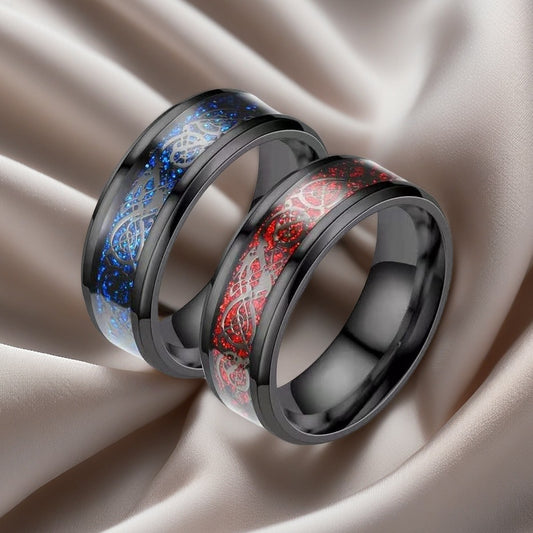 Rockyu 指輪 メンズ ステンレス リング ケルト模様 インレイデザイン 幅広 7.8mm ニーベルングの指輪風