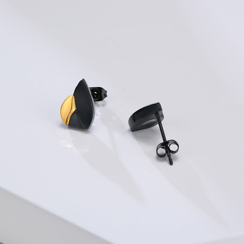 Rockyu ピアス メンズ チタン製 四角形 揺れるデザイン 黒&ゴールド シルバー 磁気ゲルマニウム加工