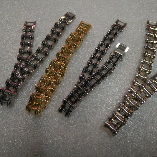 Rockyu バイクチェーン風ブレスレット メンズ ステンレス製 重厚デザイン 12mm幅