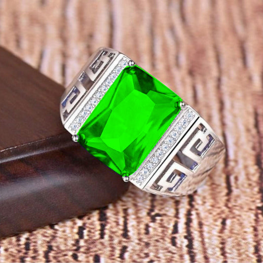 Rockyu 指輪 メンズ 銅製鍍金 大粒ジルコニア 印台リング 幅広 フリーサイズ 金属アレルギー対応 誕生日 記念日 ギフト