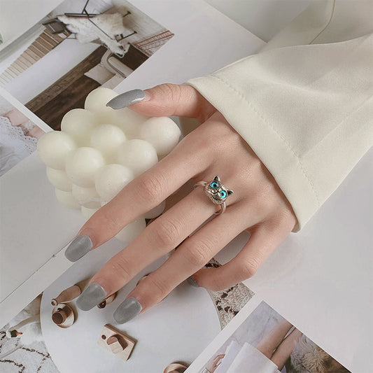 Rockyu 猫フェイスリング 藍色目 フリーサイズ メンズ レディース対応