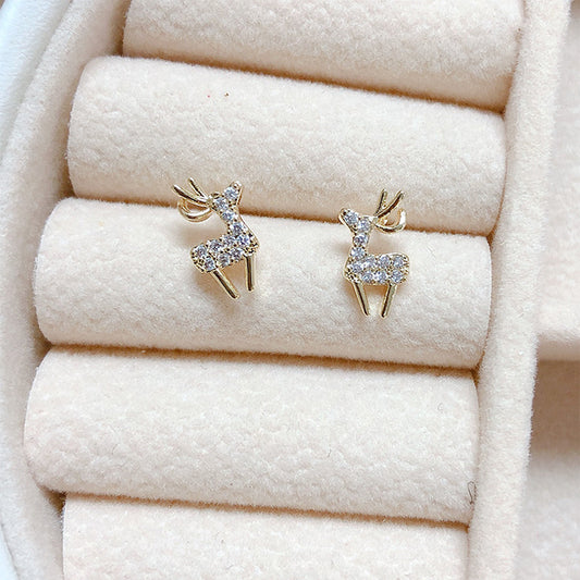Rockyu ピアス レディース シルバー925 スワロフスキージルコニア 鹿モチーフ 可愛い 両耳セット