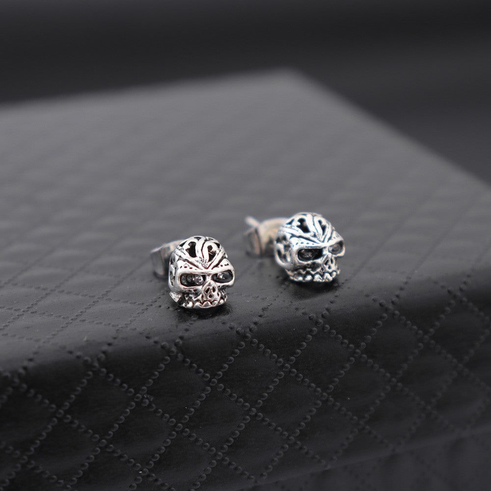 Rockyu メンズピアス 両耳用 髑髏 ブラック ステンレス アンティーク風