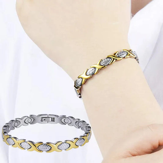 Rockyu ブレスレット レディース 磁気 シルバー&ゴールド ゲルマニウム 健康ステンレス腕輪