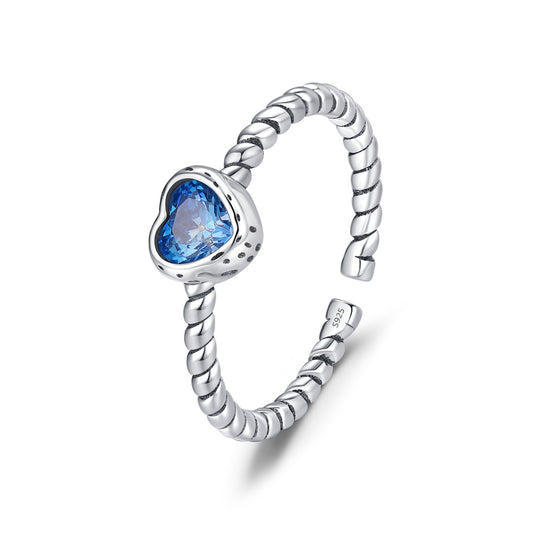 Rockyu リング レディース 925シルバー ハート&ドロップ型 ブルーストーン 開口式
