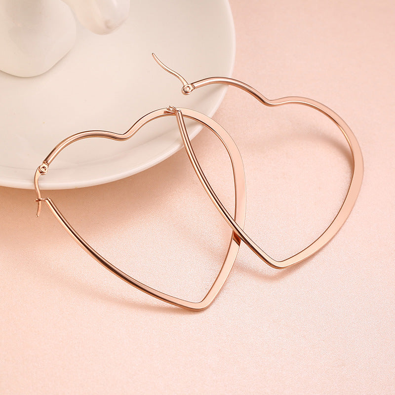 Rockyu オープンハート フープピアス 大ぶり レディース アレルギー対応 18Kコーティング シンプル おしゃれ