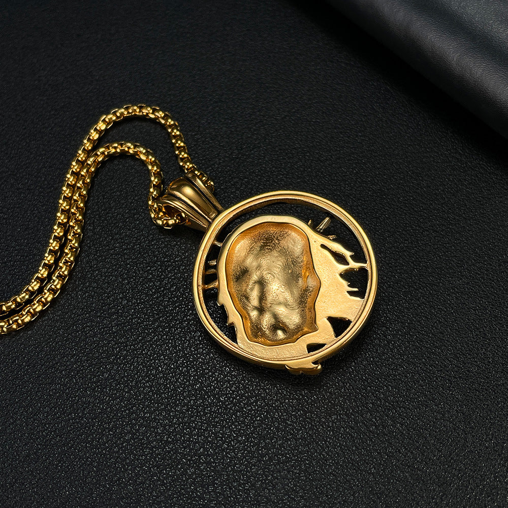 Rockyu メンズ ネックレス イエス キリスト ペンダント ゴールド シルバー ステンレス チェーン