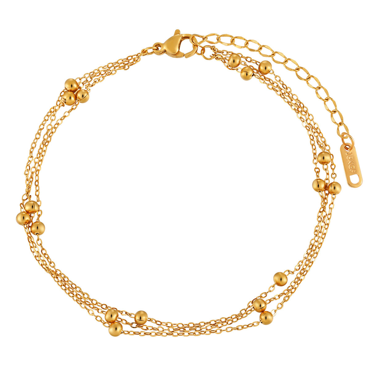 Rockyu アンクレット レディース ステンレス 多層チェーン ビーズ付き ローズゴールド/シルバー/ゴールド 調整可能