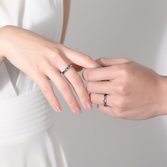 Rockyu フリーサイズリング 藍色の空に太陽と月が輝く幻想デザイン