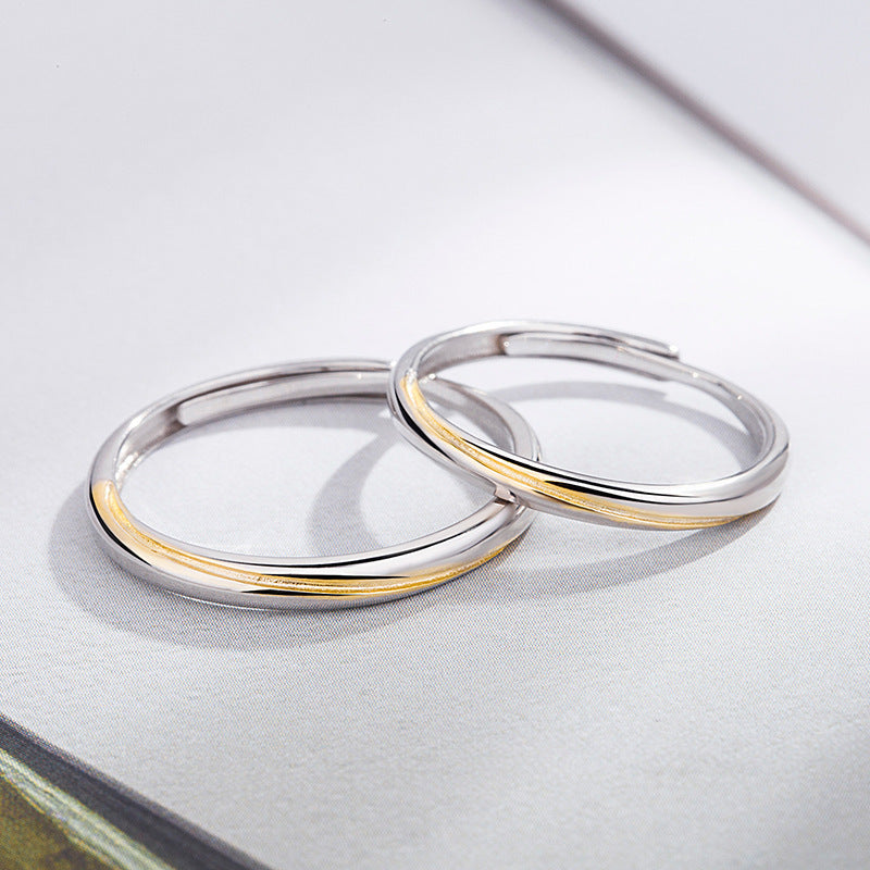 Rockyu ペアリング 2個セット S925 純銀製 指輪|フリーサイズ 調整可能 ゴールド×シルバー