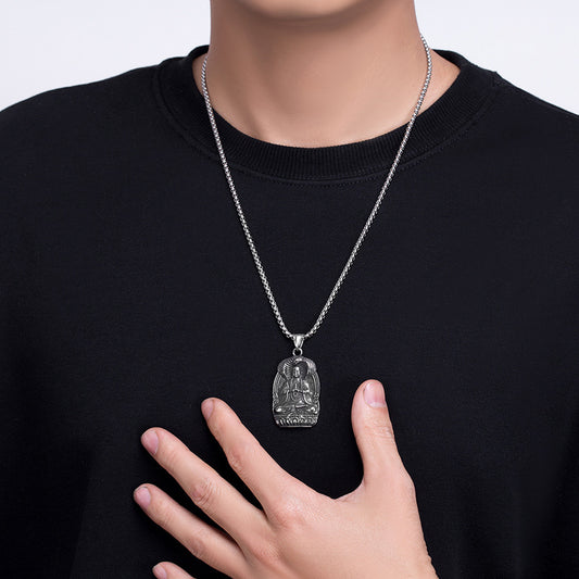 Rockyu ネックレス メンズ シルバー ステンレス 仏像 観音菩薩 ペンダント ゴシック風