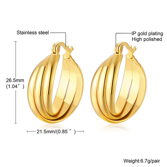 Rockyu レディースピアス 大ぶり三連クロス フープ ゴールド/シルバー チタン製 金属アレルギー対応