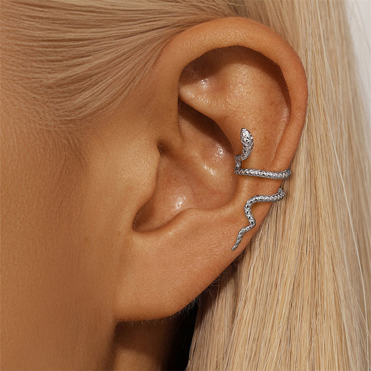 Rockyu レディースイヤーカフピアス スネークモチーフ シルバー925 ゴールド&シルバー 金属アレルギー対応