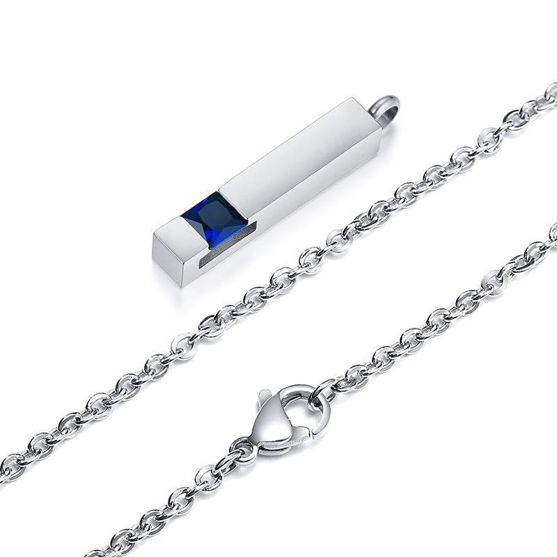 Rockyu メモリアルネックレス スティックペンダント 遺骨収納 ジルコニア付き 防水 ステンレス製