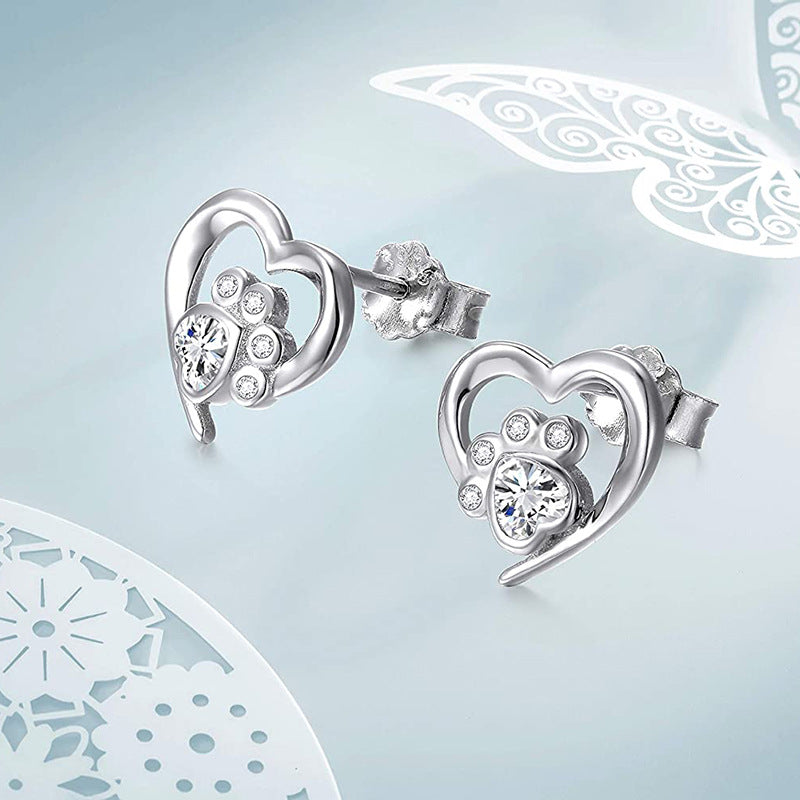 Rockyu ピアス レディース 肉球ハート シルバー925 ジルコニア アレルギー対応