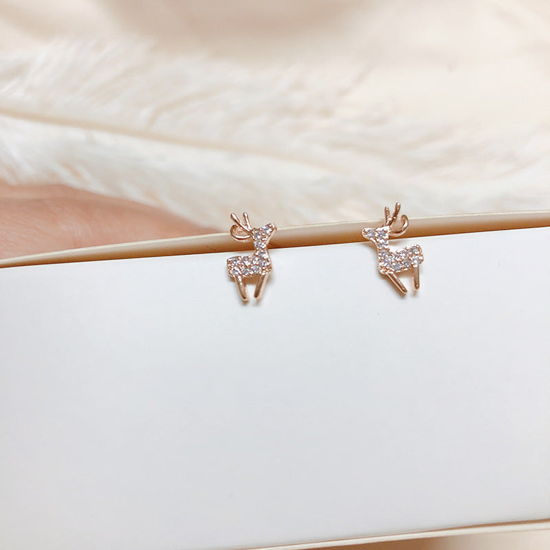 Rockyu ピアス レディース シルバー925 スワロフスキージルコニア 鹿モチーフ 可愛い 両耳セット