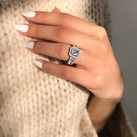 Rockyu プラチナメッキ レディースリング AAAジルコニア 太めデザイン シルバー色