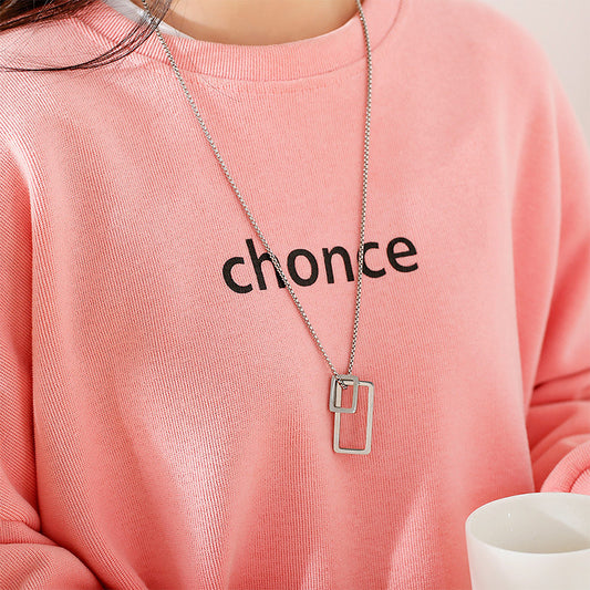 Rockyu シンプル長方形ネックレス ステンレス製 二連ペンダント 男女兼用