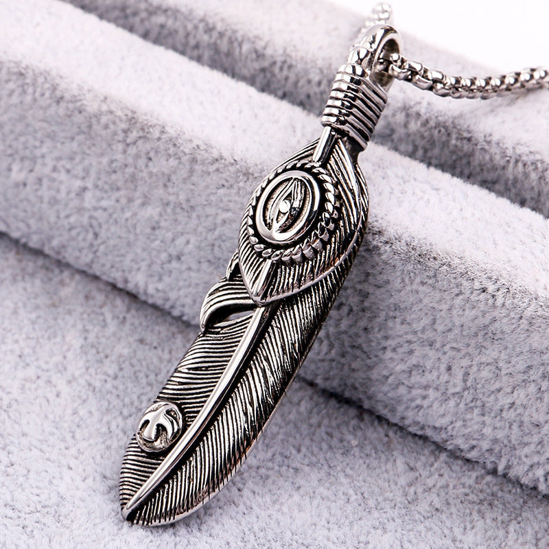 Rockyu ネックレス メンズ 羽根モチーフ ペンダント ステンレス製 ミラー仕上げ 金属アレルギー対応