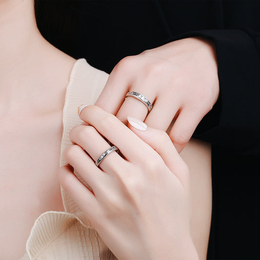 Rockyu ペアリング カップル用 ローマ数字刻印 シルバー925 フリーサイズリング